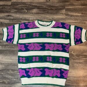 Vintage Cristin Stevens Floral Knit Sweater Top Short Sleeve  USA Made